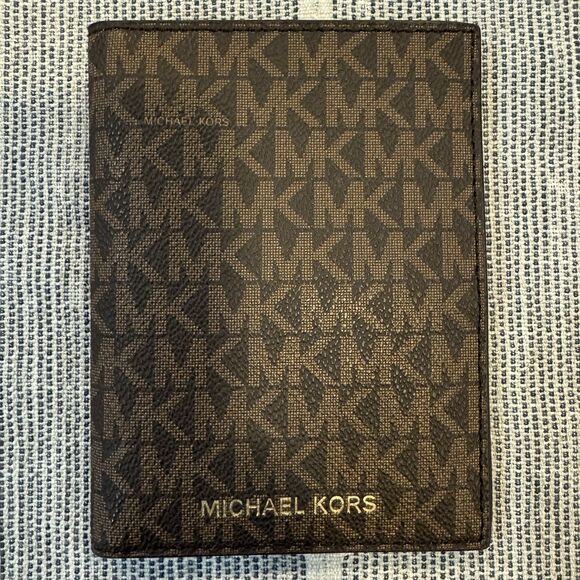 Michael Kors Handbags - Michael Kors Jet Set Travel Passport Holder Wallet MK Logo Brown Wallet